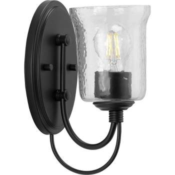 Progress Lighting, Bowman Collection, 1-Light Wall Sconce, Matte Black, Clear Chiseled Glass Shade