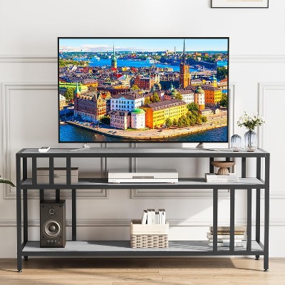 Homhougo 65" TV Stand for TV up to 75 Inches, Entertainment Center with Open Storage Shelves, TV Media Console Table, Gray