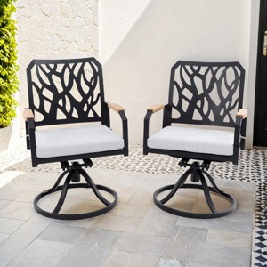 Set of 2 Outdoor Swivel Rocking Chairs, Black Aluminum Patio Armchairs with Sunbrella Cushions, 360° Rotation and Gentle Rocking - Cuddlewood - 1 of 4