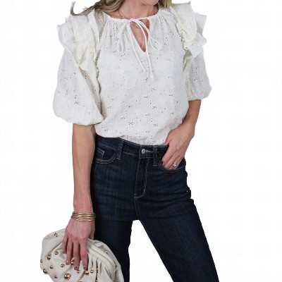 Women's Eyelet Lace Embroidered Blouse - MABLE