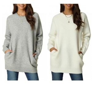 INSPIRE CHIC Women's Fall Winter Round Neck Long Sleeve Casual Tunic Sweater with Pockets 2 Packs - 1 of 4