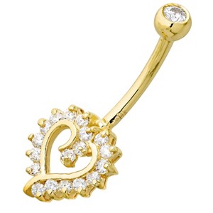 Jewelry Avalanche Women's 14K Gold Heart Shape 14G Belly Button Ring with 0.35cttw Heart Moissanite - 1 of 4