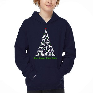 LA Pop Art Here Comes Santa Paws - Boy's Word Art Hooded Sweatshirt - 1 of 4