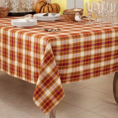 Saro Lifestyle Large Plaid Design Cotton Tablecloth, 70"x70", Rust