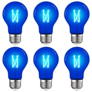 Luxrite A19 LED Blue Edison Light Bulb, 4.5W=60W Equivalent, Clear Glass Filament, UL Listed, Indoor Outdoor, Porch, E26 Standard Base 6 Pack - 1 of 4