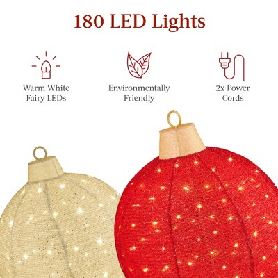 Set of 2 Red and White LED Lighted Christmas Ornaments