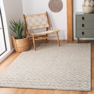 Ivory and Grey Abstract Hand-Tufted Wool Area Rug, 9' x 12'