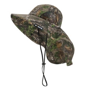 Tirrinia Unisex Wide Brim Bucket Hat with Neck Flap and Chin Cord, Outdoor Camping Hiking Fising Sun Hat, Camouflage - 1 of 4