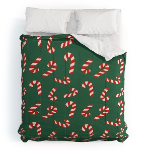 Lathe & Quill Candy Canes Green Comforter + Pillow Sham(s) - Deny Designs - 1 of 3