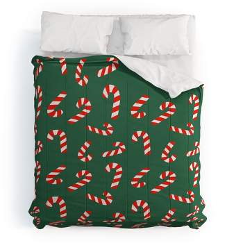 Lathe & Quill Candy Canes Green Comforter + Pillow Sham(s) - Deny Designs