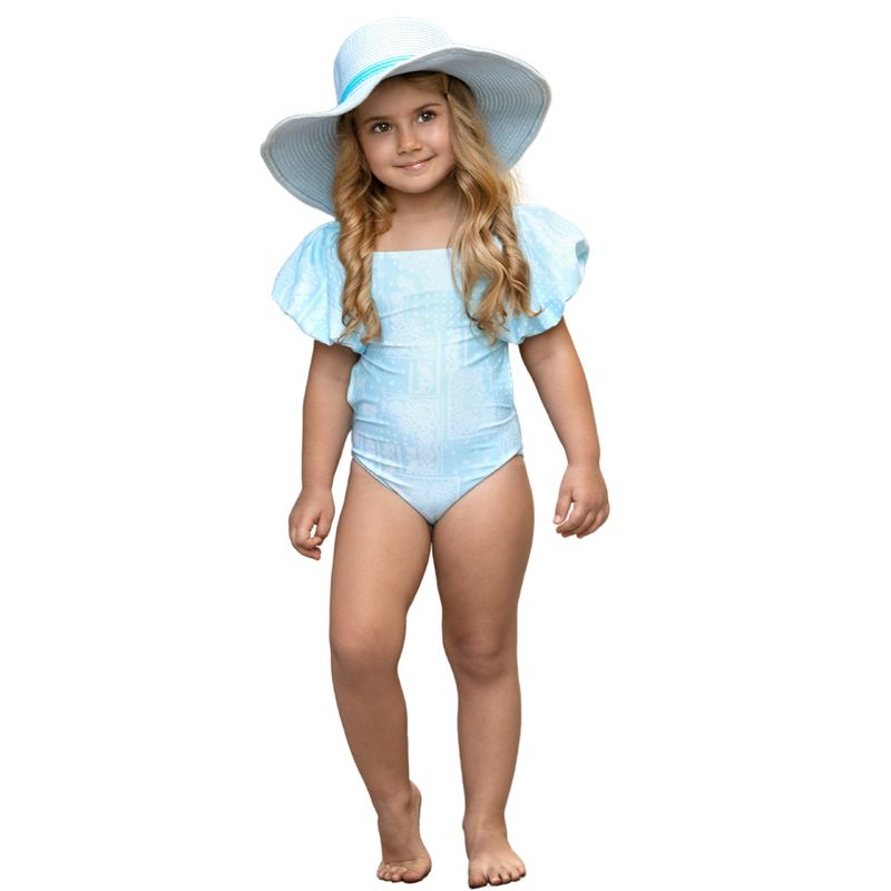 Girls Cool Vibes Paisley Puff Sleeve One Piece Swimsuit - Mia Belle Girls, 1 of 8