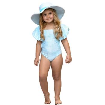 Girls Cool Vibes Paisley Puff Sleeve One Piece Swimsuit - Mia Belle Girls