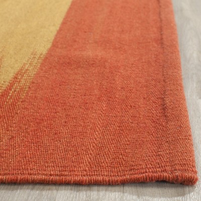 Handmade Square Red and Beige Wool Flat Woven Rug