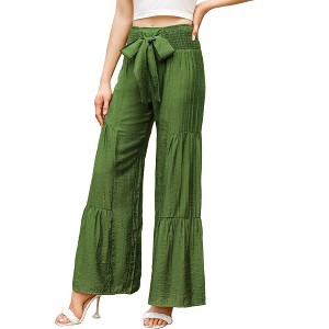 WhizMax Women's Wide Leg High Waist Pants Smocked Elastic Waist Loose Flowy Pant With Belt - 1 of 4