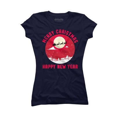 Junior's Design By Humans Merry Christmas - Happy New Year By thriftjd T-Shirt