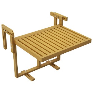 Outsunny Wood Frame Hanging Deck Table, Adjustable Balcony Bar Table for Railings, Natural - 1 of 4