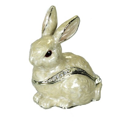 Hinged Trinket Box 2.25" White Rabbit Box Magnetic Hare Easter  -  Decorative Figurines