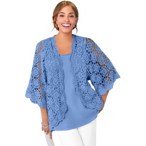 Jessica London Women's Plus Size Crochet Cardigan - 1 of 4