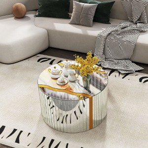 Sapphtopaz Mirror Glass Coffee Table with Marble Pattern Sticker Top Elegant Cylindrical Center Table Modern Coffee Bar for Living Room, Bedroom - 1 of 4
