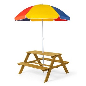 Karl Home Kids Wood Rectangle Outdoor Picnic Table and Bench with Umbrella - 1 of 4