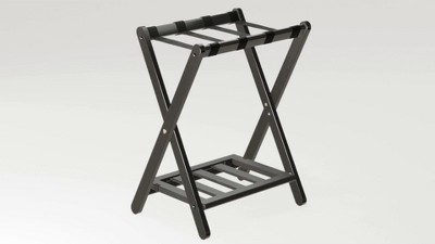 Black Wood Folding Luggage Rack with Shelf