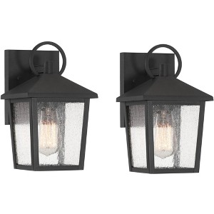 John Timberland Westmont 10 1/2" High Modern Outdoor Wall Light Fixture Mount Porch House Exterior Set of 2 Sand Black Aluminum Seeded Glass Shade - 1 of 4