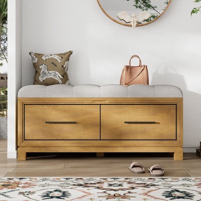 CAVINAS Modern Pull-Open Top Shoe Ottoman Bench with Removable Cushion,Rectangular Storage Bench for Entryway,Living Room
