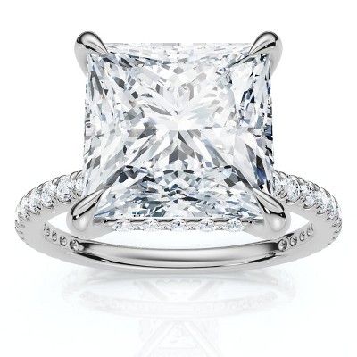Pompeii3 Certified 4 1/3Ct Princess Cut Side Halo Engagement Ring 14k Gold/Pt Lab Created