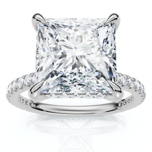 Pompeii3 Certified 4 1/3Ct Princess Cut Side Halo Engagement Ring 14k Gold/Pt Lab Created - 1 of 4
