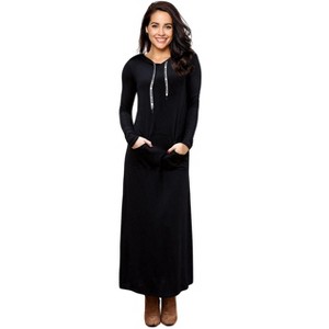 Women Long Sleeve Pullover Hoodie Dress Stripe Pocket Slim Sweatshirt Casual Maxi Dress - 1 of 4