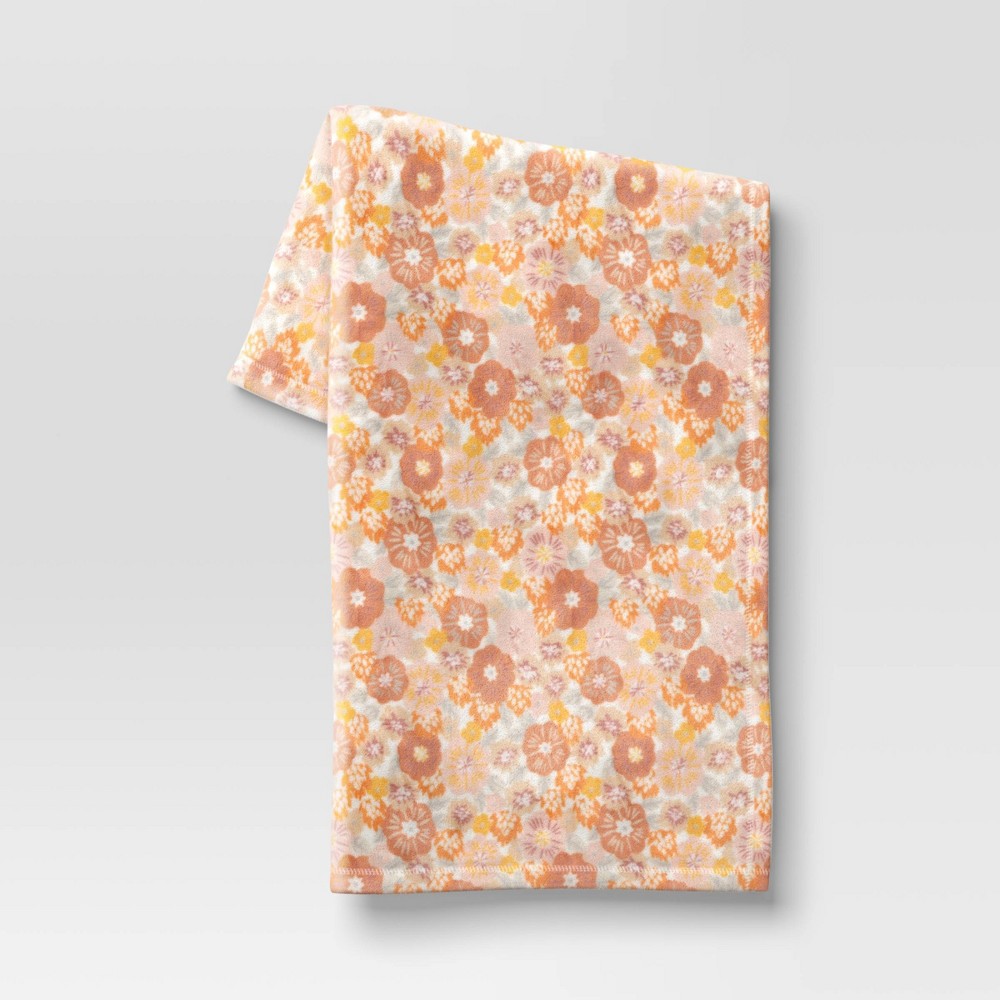 Photos - Duvet Printed Plush Floral Throw Blanket Orange - Room Essentials™
