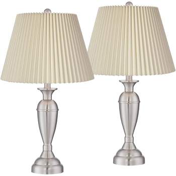 Regency Hill Blair Traditional Table Lamps 25" High Set of 2 Brushed Nickel Ivory Linen Pleat Shade for Bedroom Living Room Bedside Nightstand Office