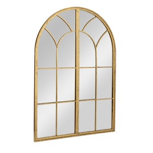 Storied Home Decorative Metal Arched Windowpane Wall Mirror, Gold - 1 of 4