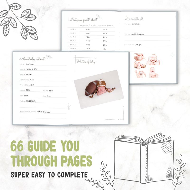 KeaBabies Sketch Baby Memory Book, Baby Books for New Parents, Milestone Journal, 66 Pages Baby Scrapbook for Girl, Boy, 4 of 11