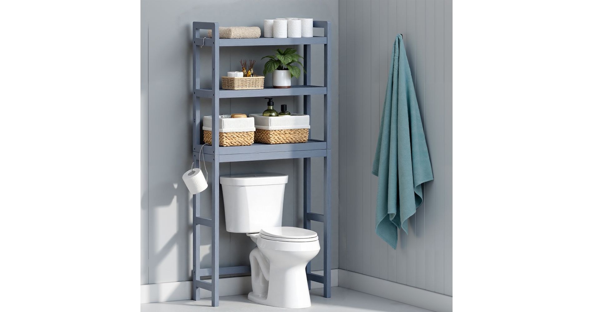 LEDREM Over the Toilet Storage, 3-Tier Over Toilet Bathroom Organizer with Adjustable Shelf, Fit Most Toilets, Space-Saving, Gray