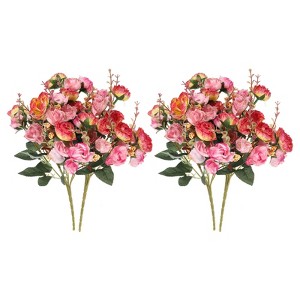 Unique Bargains Home Wedding Decoration Branch Heads Silk Artificial Mini Rose with Stem - 1 of 4