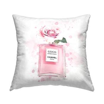 Stupell Industries Pink Flower Perfume Fashion Glam Design Printed Pillow, 18 x 18
