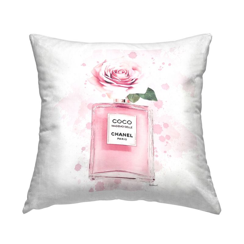 Stupell Industries Pink Flower Perfume Fashion Glam Design Printed Pillow, 18 x 18, 1 of 3