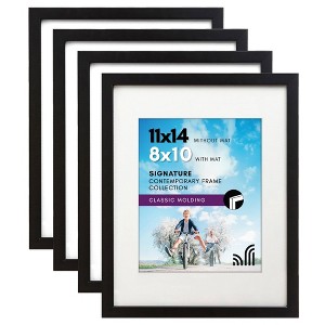 Americanflat 11x14 Picture Frame with Shatter-Resistant Glass - Set of 4 - Use as 8x10 Frame with Mat or 11x14 Frame Without Mat - Black - 1 of 4
