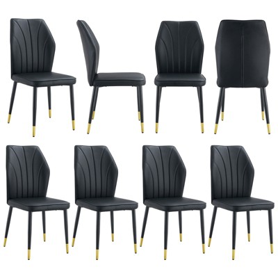 FONTOI 8PCS Dining Chairs with Patterned Backrest and Black Metal Legs for Dining Room, Black, 18"*36.6"*17.5"