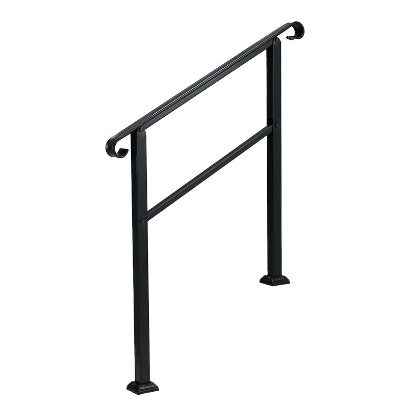 JOMEED UP040 1, 2, or 3 Step Wrought Iron Transitional Entrance Handrail with Hardware for Outdoor Spaces, Walkways, Patios, and More, Black, 2 of 7