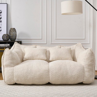 Aukfa Bean Bag Sofa Chairs Loveseat, Oversized Bean Bag Couch,  Lazy Floor Sofa Chair with Two Pillows for Living Room, Bedroom, Apartment