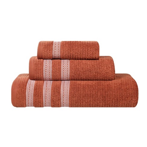 Zero Twist Cotton Ribbed Modern Geometric Border Assorted 3 Piece ...