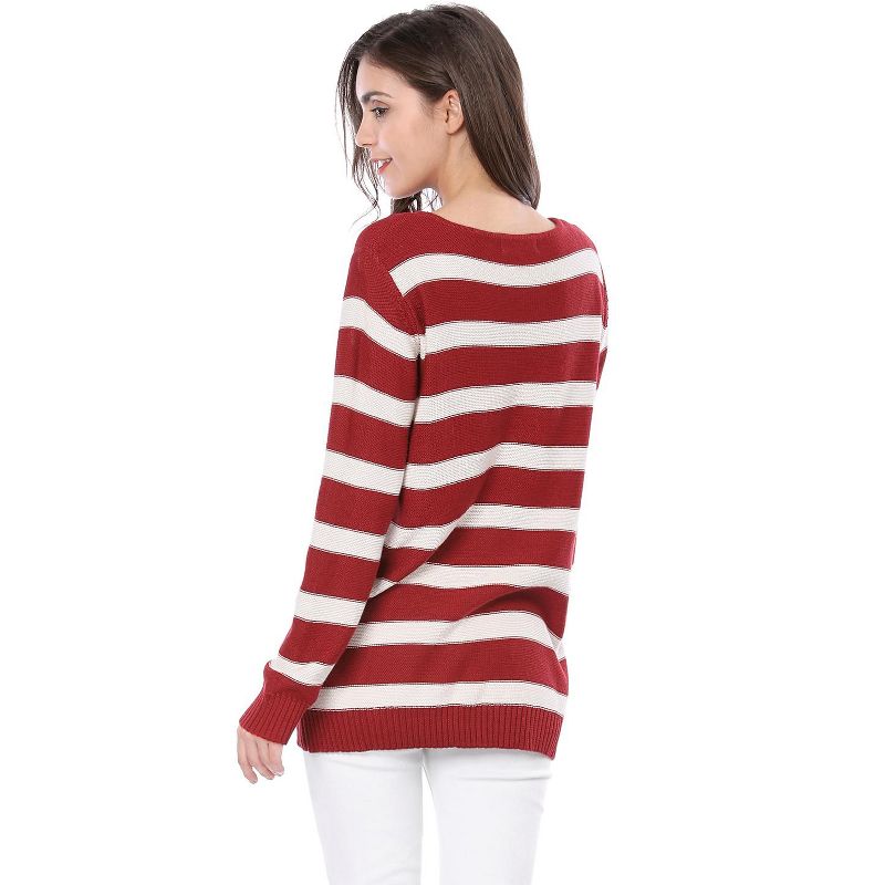 Allegra K Women's Long Sleeves Drop Shoulder Loose Striped Sweater, 6 of 7