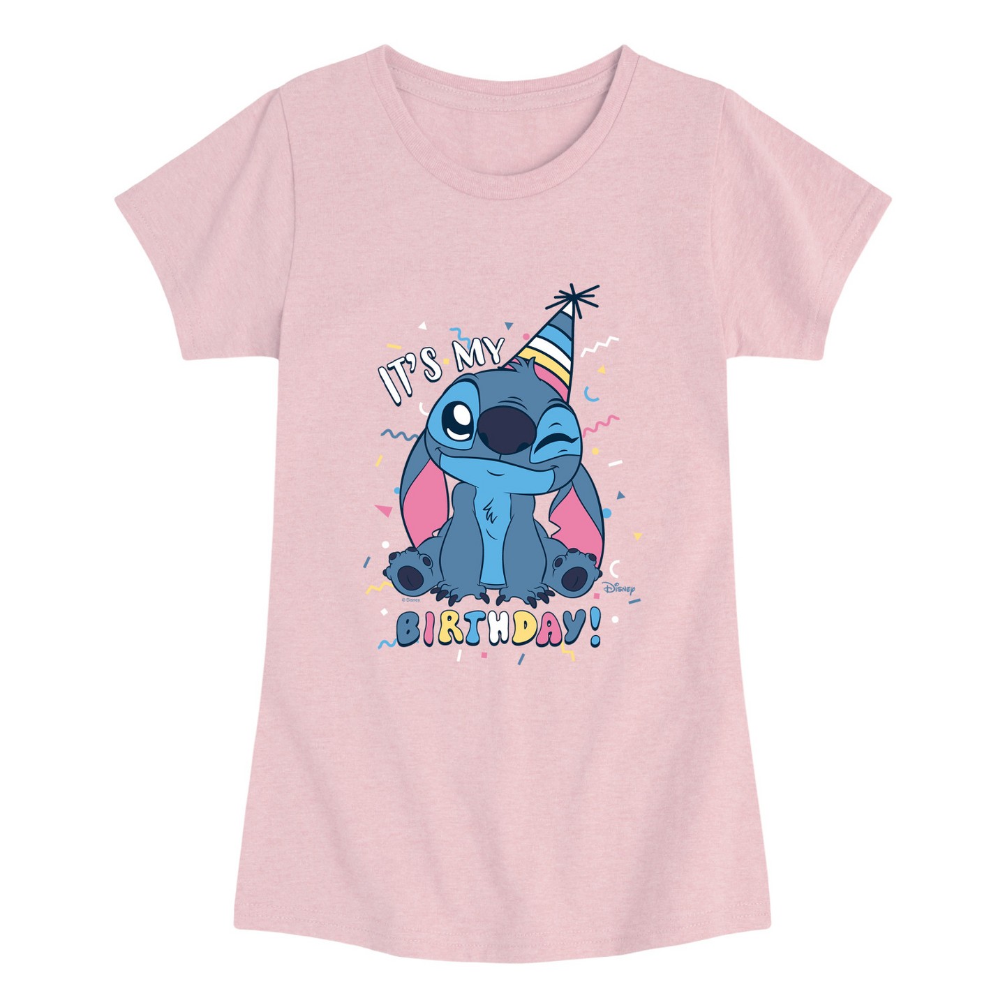 Футболка Lilo & Stitch My Birthday Stitch Fitted Short Sleeve Graphic T-Shirt - Heather Pink для девочек, цвет: Меланжевый розовый — фото 1
