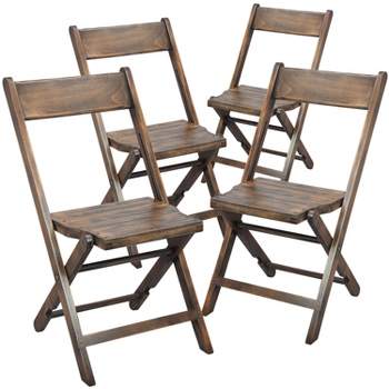 Emma and Oliver Slatted Wood Folding Wedding Chair - Event Chair - Antique Black, Set of 4