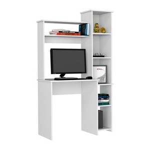 Gulches White Desk with Hutch & Side Bookcase ¨C 2 Hutch Shelves, 5 Open Shelves, Spacious Top for Screens/Keyboards - 1 of 4