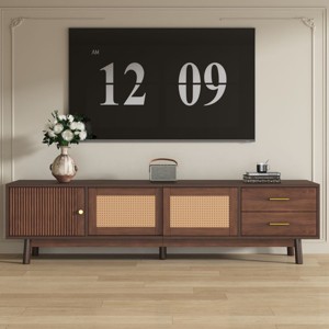 Mid Century Modern TV Stand for 80" TVs,Entertainment Center with Sliding Rattan Doors & Drawers for Living Room–The Pop Home - 1 of 4