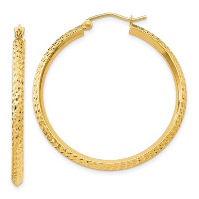 Black Bow Jewelry 2.5mm x 35mm 14k Yellow Gold Knife Edge Diamond-Cut Round Hoops
