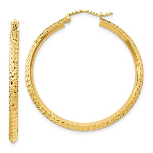 Black Bow Jewelry 2.5mm x 35mm 14k Yellow Gold Knife Edge Diamond-Cut Round Hoops - 1 of 4